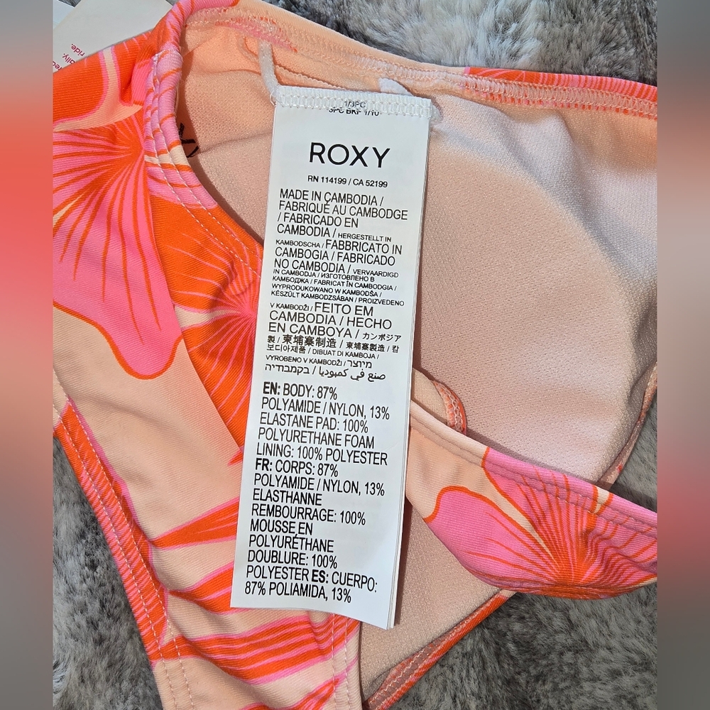 NWT Roxy Bikini Top Printed Beach Classics Elongate Tropical Floral Size LG - Picture 7 of 7